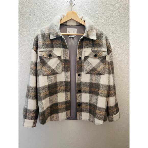 RARE Revolve Saylor Layton Plaid Jacket Gray Wool Shacket S Preppy Quiet Luxury - Picture 3 of 9